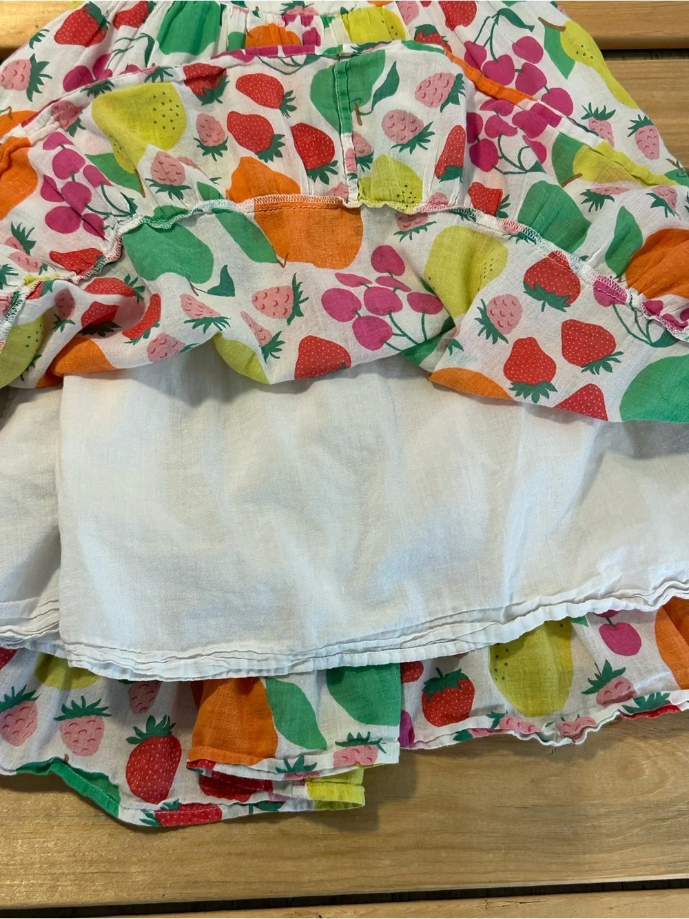Mini Boden Tiered Tassel Dress Tutti Fruitti 5-6Y Girls Fruits Cotton
